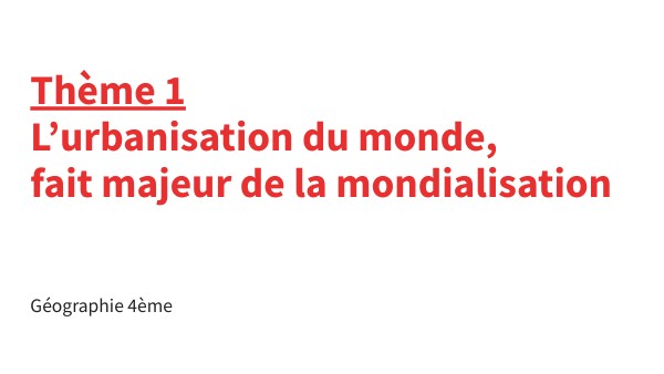 4ème Géographie Thème 1 L'urbanisation dans le monde | Genially