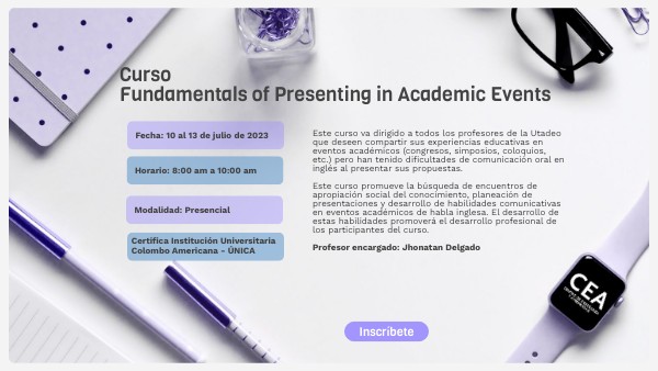 Inscripción Curso Fundamentals of Presenting in Academic Events | Genially