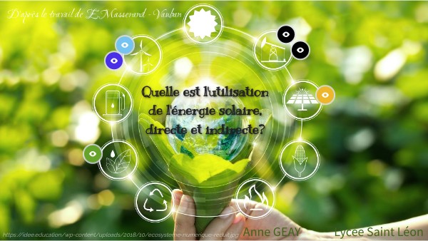 1ES Utilisation directe et indirecte de l'énergie solaire | Genially