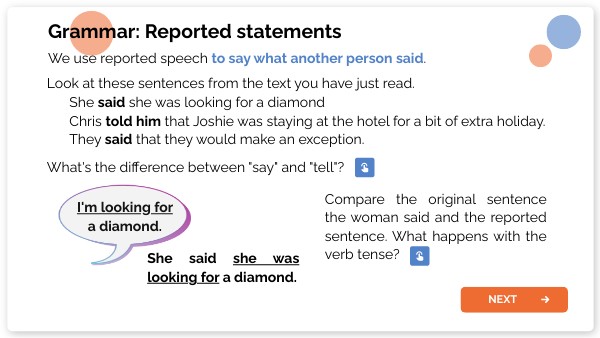 Reported statements & say vs. tell B1