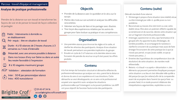 Analyse des pratiques pro (2 fiches) | Genially