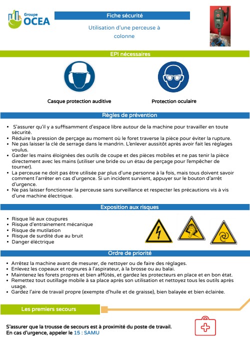 Fiche de sécurité, Utilisation de la perceuse à colonne | Genially