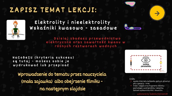 Elektrolity i nieelektrolity. Wskaźniki kwaso - Lekcja M z kartą pracy