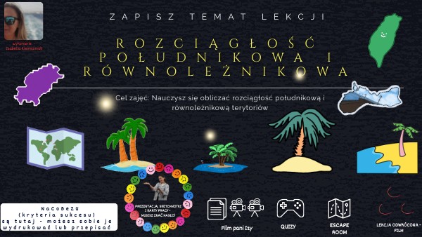 Rozciągłość południkowa i równoleżnikowa - lekcja multimedialna