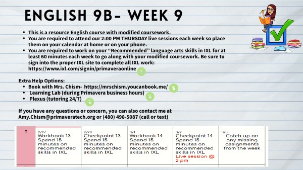 9B S2 Week 9 Checklist | Genially