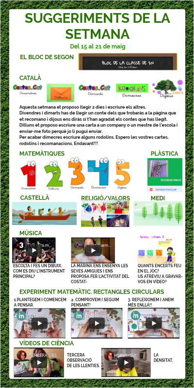 SUGGERIMENTS DE LA SETMANA DEL 15 AL 21 DE MAIG | Genially