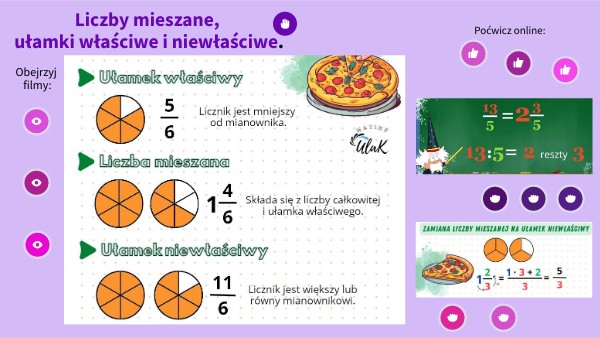 Ułamki I Liczby Mieszane Klasa 4 Kartkówka KLASA 4 Ułamki właściwe, liczby mieszane , ułamki niewłaściwe | Genially