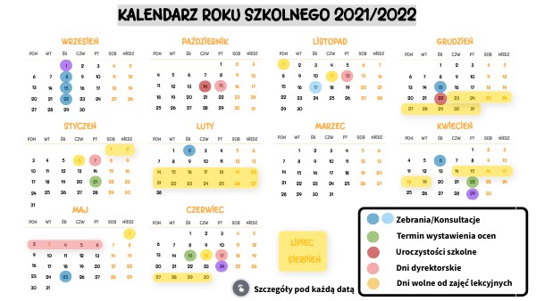 KALENDARZ ROKU SZKOLNEGO 2021/2022