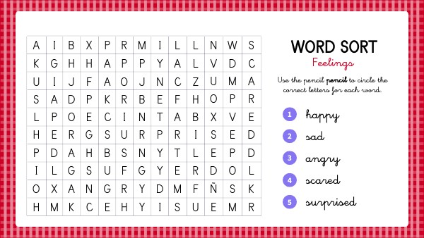 Word sort feelings