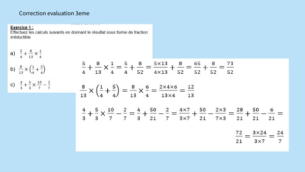 correction eval 3eme fraction, volume et triangles
