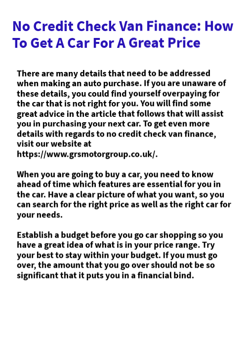 No Credit Check Van Finance