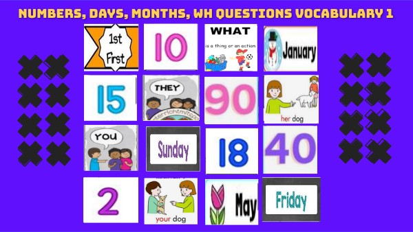BINGO NUMBERS, DAYS, MONTHS, WH QUESTIONS VOCABULARY | Genially