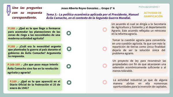 Une las preguntas con su respuesta correspondiente. Tema 3 | Genially