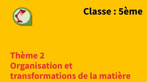 Organisation Et Transformation De La Matière Page De Garde Thème 2 : organisation de la matière-5ème-chapI