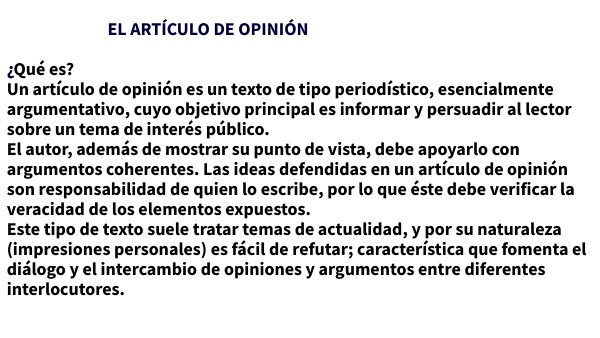 EL ARTÍCULO DE OPINIÓN/ENSAYO | Genially