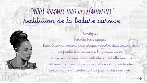 Lecture cursive -Nous sommes tous des féministes | Genially