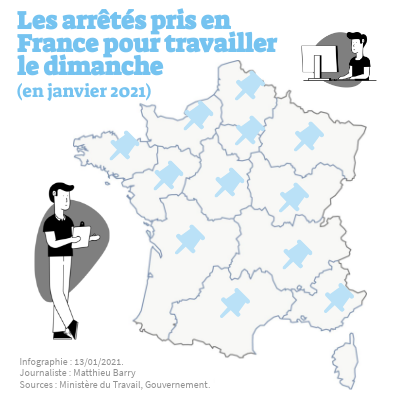 Carte des arrêtés prévoyant une dérogation au repos dominical
