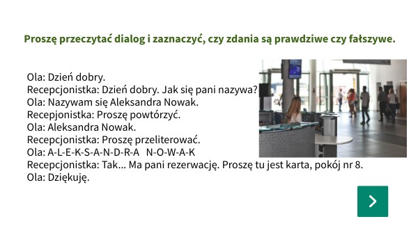 Dialog w hotelu (prawda czy fałsz)