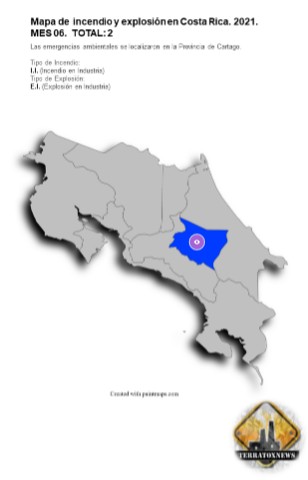 Mapa de incendio y explosión en C. Rica 2021. MES 06. TOTAL: 2 | Genially
