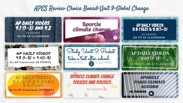 APES REVIEW CHOICE BOARD-Unit 9 Climate Change | Genially