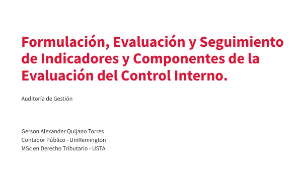 Formulación, Evaluación y Seguimiento de Indicadores y Componentes de ...