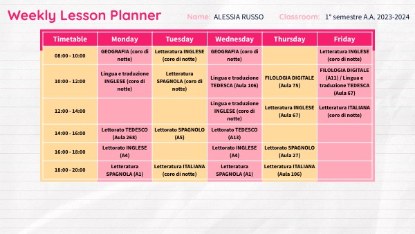 WEEKLY LESSON PLANNER | Genially