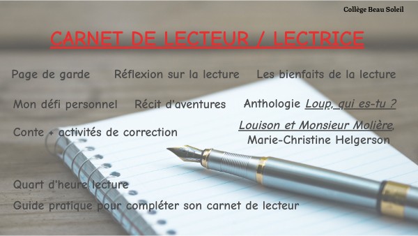 Carnet de lecteur / lectrice - Français 6ème | Genially