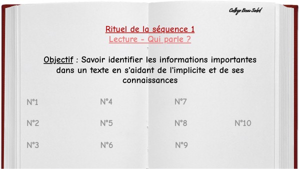 Rituel de la séquence 1 - Lecture - Français 6ème | Genially