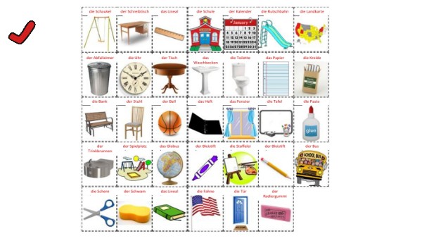 SCHOOL OBJECT BINGO CALL SHEET