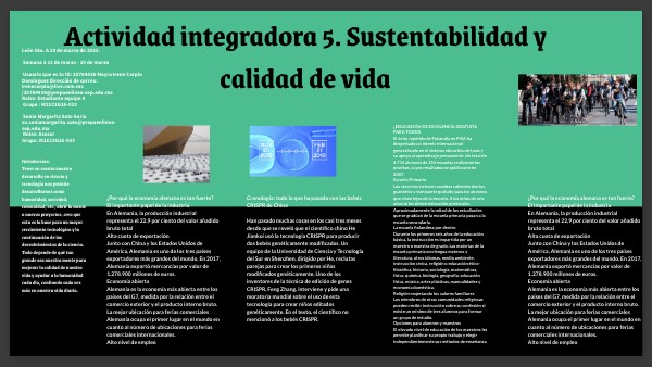 Actividad Integradora 5. Sustentabilidad Y Calidad De Vida