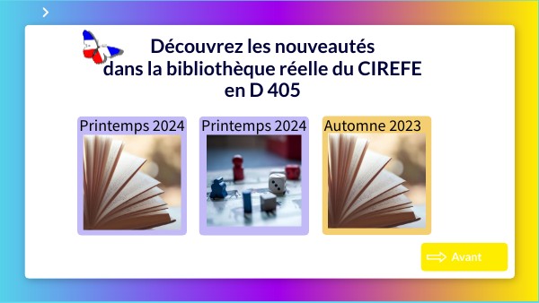 Nouveautés Bibliothèque CIREFE