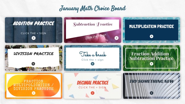 January Math Choice Board | Genially