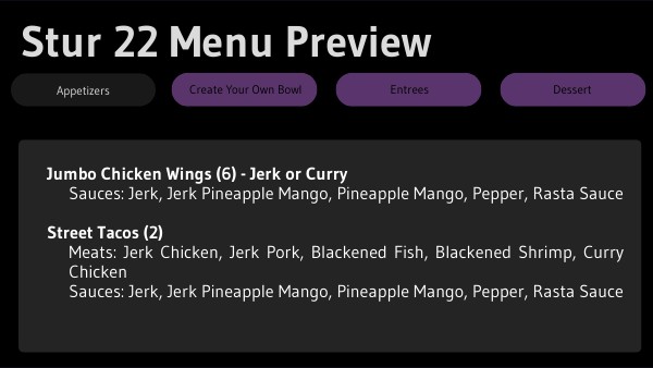 STURR 22 MENU