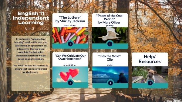 Unit 2 - Independent Learning Choice Board | Genially