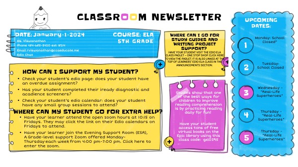 Classroom newsletter 1/1