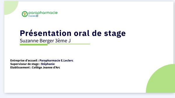 Page De Garde Oral Amc Oral de stage 3ème